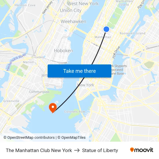 The Manhattan Club New York to Statue of Liberty map