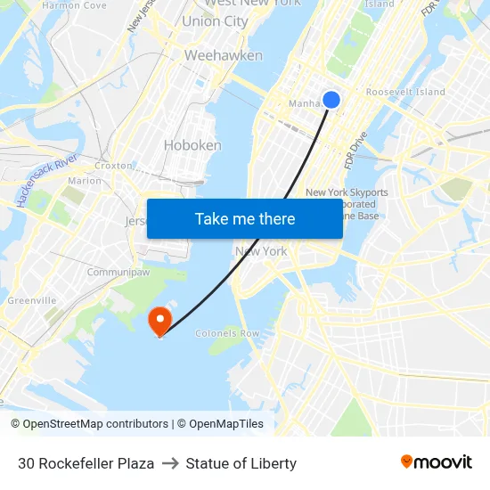 30 Rockefeller Plaza to Statue of Liberty map