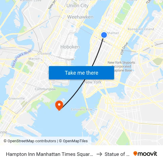 Hampton Inn Manhattan Times Square South New York to Statue of Liberty map