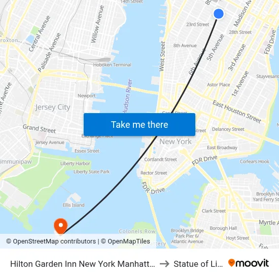 Hilton Garden Inn New York Manhattan Chelsea to Statue of Liberty map