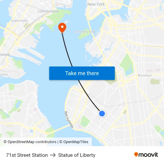 71st Street Station to Statue of Liberty map