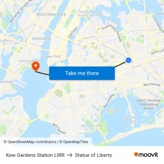Kew Gardens Station LIRR to Statue of Liberty map