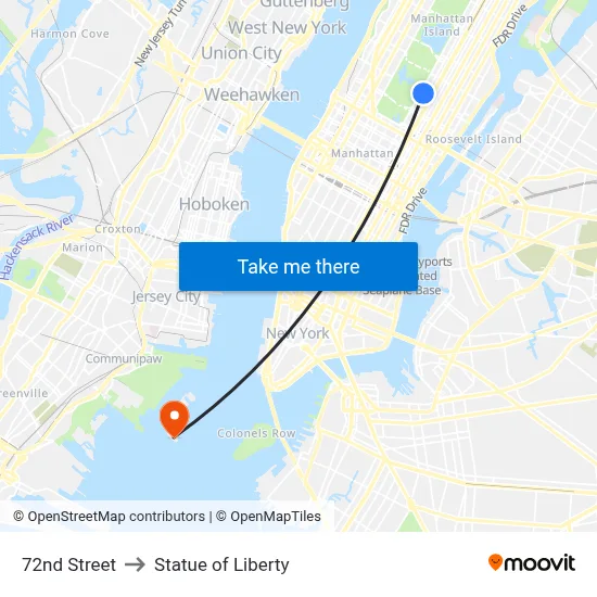 72nd Street to Statue of Liberty map