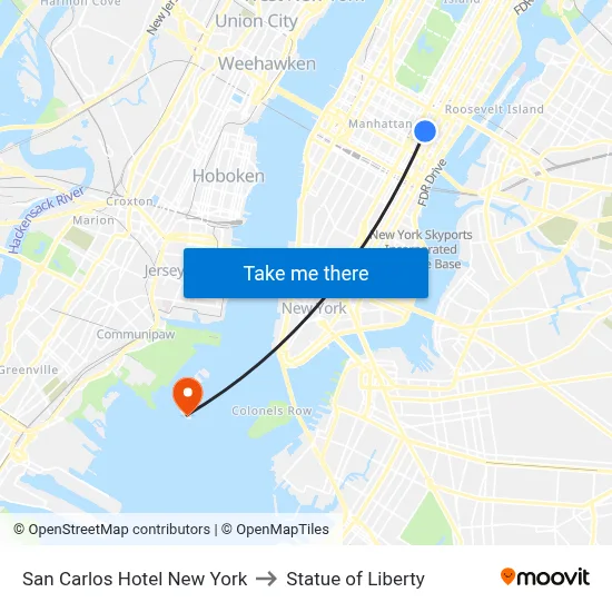 San Carlos Hotel New York to Statue of Liberty map