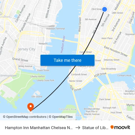 Hampton Inn Manhattan Chelsea New York to Statue of Liberty map