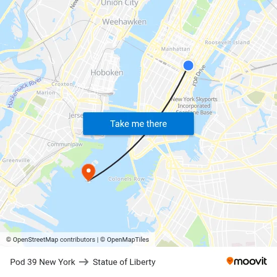 Pod 39 New York to Statue of Liberty map