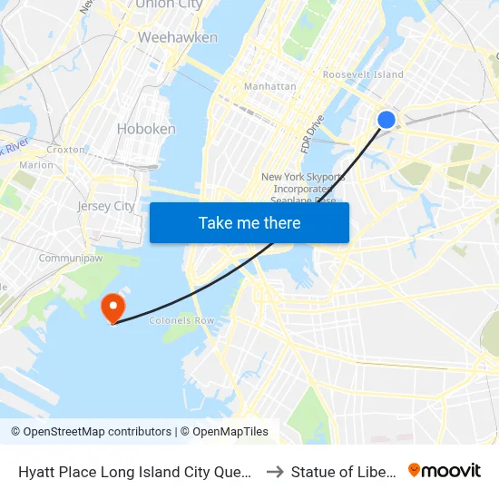 Hyatt Place Long Island City Queens to Statue of Liberty map