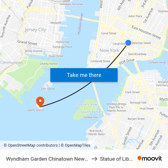 Wyndham Garden Chinatown New York to Statue of Liberty map