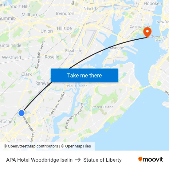 APA Hotel Woodbridge Iselin to Statue of Liberty map