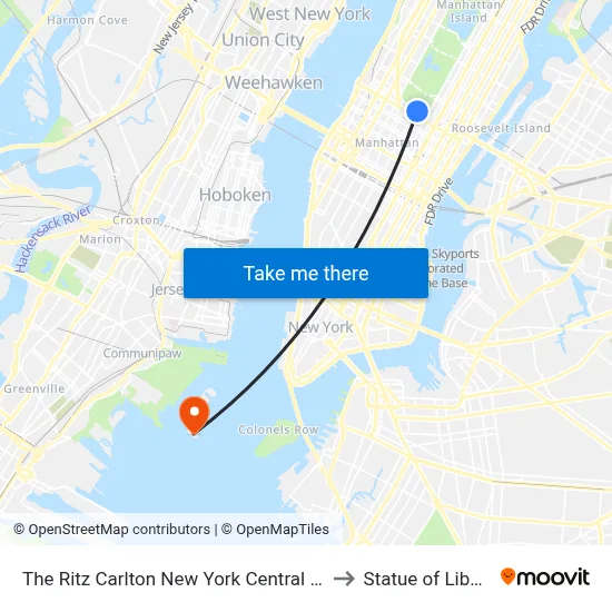 The Ritz Carlton New York Central Park to Statue of Liberty map