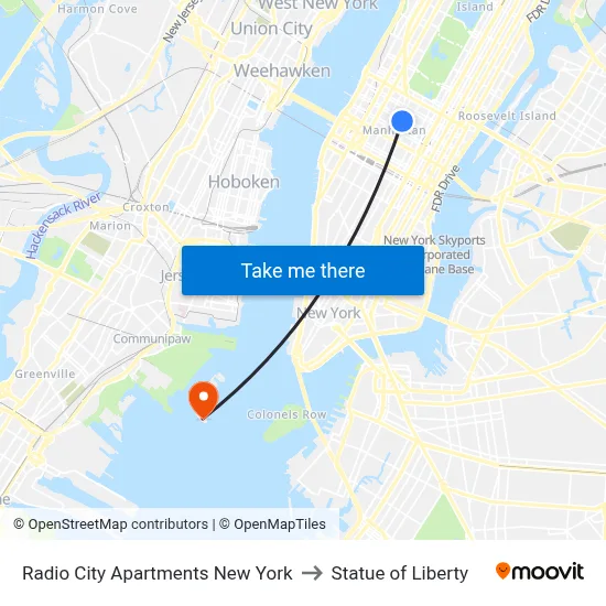 Radio City Apartments New York to Statue of Liberty map