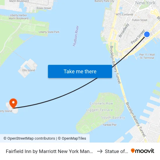 Fairfield Inn by Marriott New York Manhattan Financial District to Statue of Liberty map