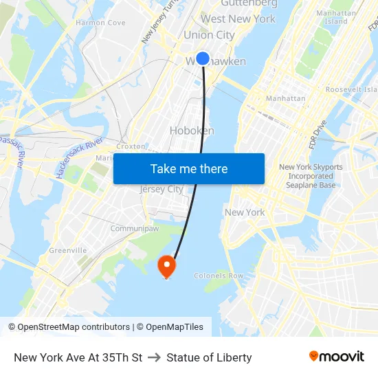 New York Ave At 35Th St to Statue of Liberty map