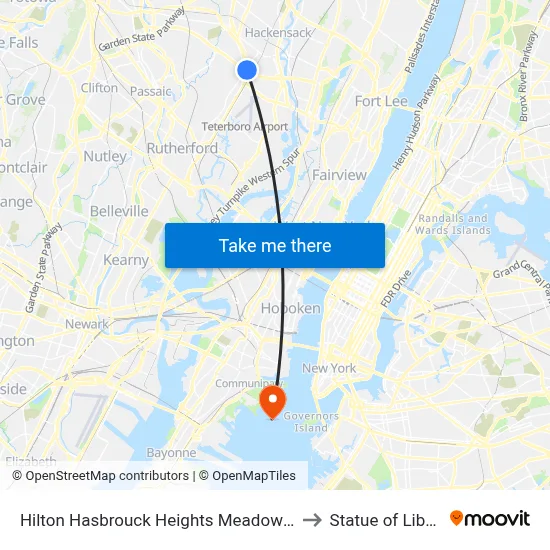 Hilton Hasbrouck Heights Meadowlands to Statue of Liberty map