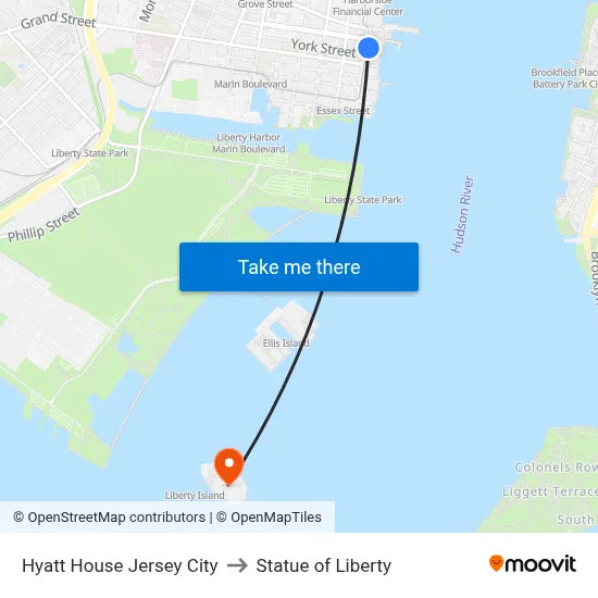 Hyatt House Jersey City to Statue of Liberty map