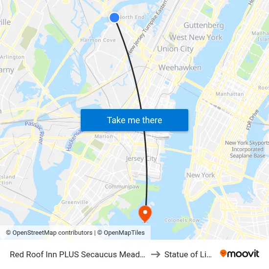 Red Roof Inn PLUS Secaucus Meadowlands to Statue of Liberty map