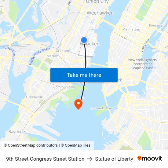 9th Street Congress Street Station to Statue of Liberty map