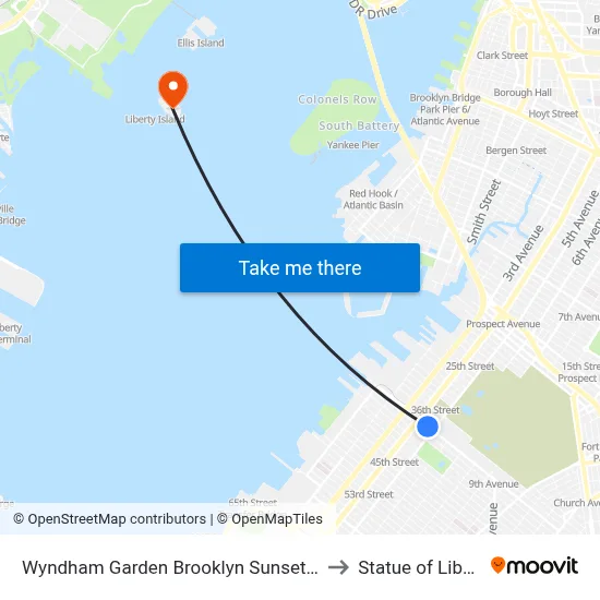 Wyndham Garden Brooklyn Sunset Park to Statue of Liberty map
