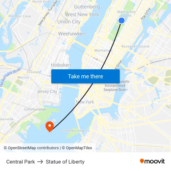 Central Park to Statue of Liberty map