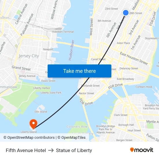 Fifth Avenue Hotel to Statue of Liberty map