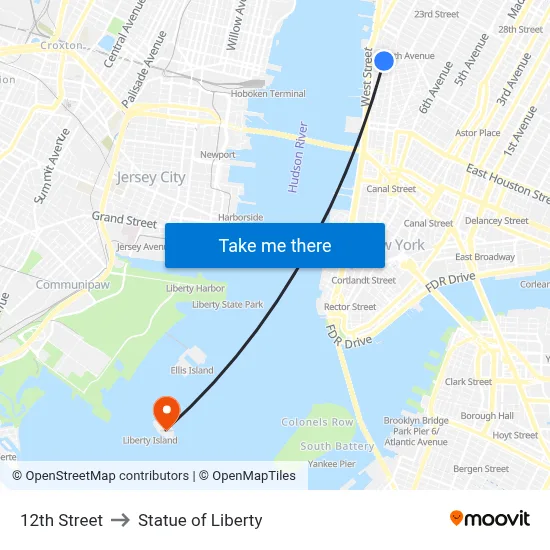 12th Street to Statue of Liberty map