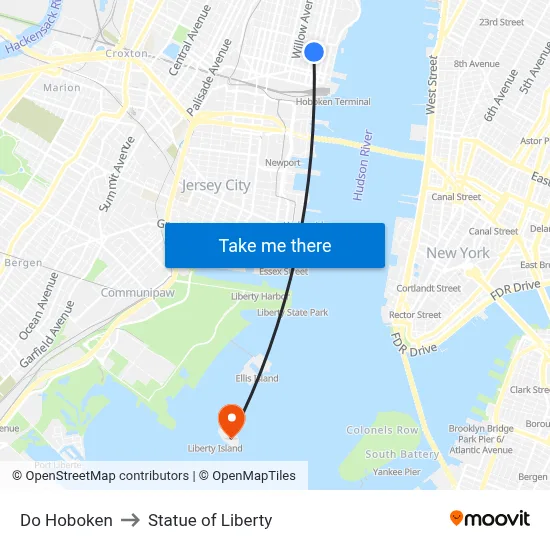 Do Hoboken to Statue of Liberty map