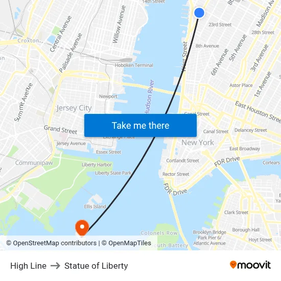 High Line to Statue of Liberty map