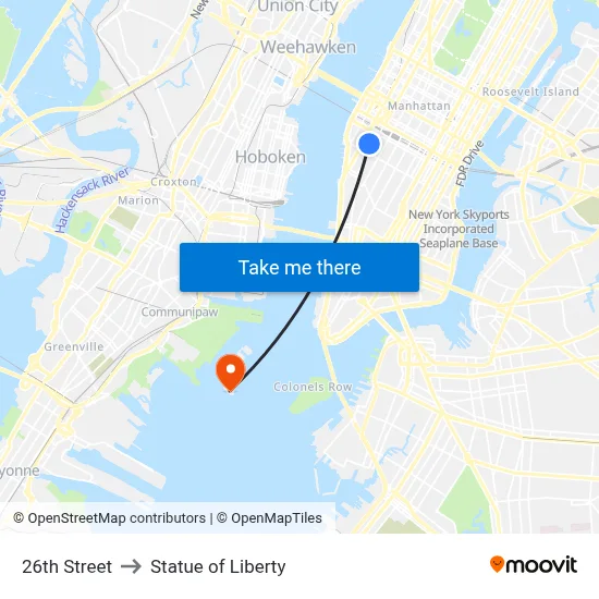 26th Street to Statue of Liberty map