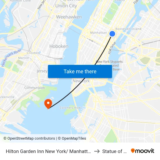 Hilton Garden Inn New York/ Manhattan Midtown East to Statue of Liberty map