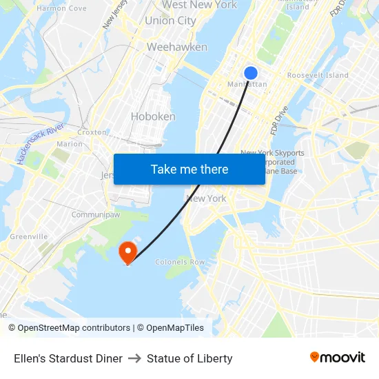 Ellen's Stardust Diner to Statue of Liberty map