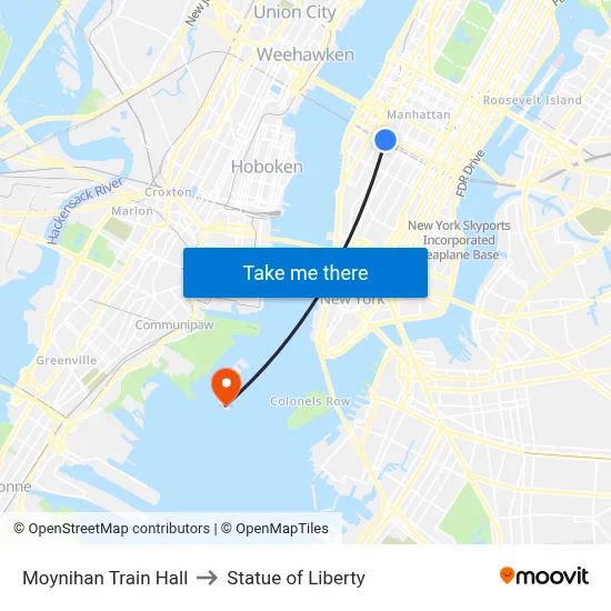 Moynihan Train Hall to Statue of Liberty map