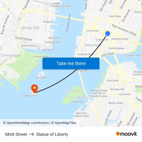 Mott Street to Statue of Liberty map