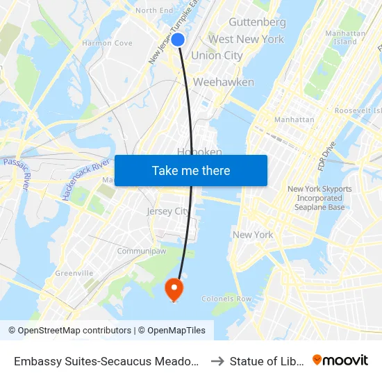 Embassy Suites-Secaucus Meadowlands to Statue of Liberty map