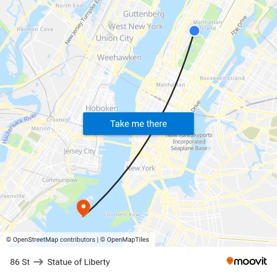 86 St to Statue of Liberty map