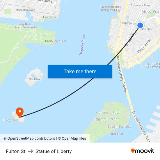 Fulton St to Statue of Liberty map