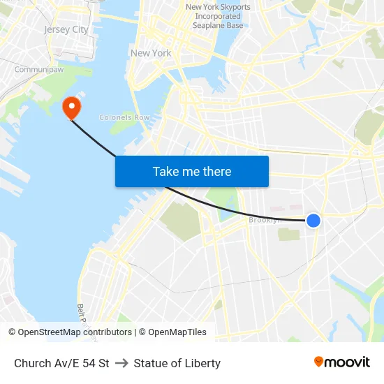 Church Av/E 54 St to Statue of Liberty map