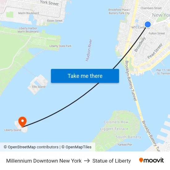 Millennium Downtown New York to Statue of Liberty map