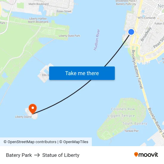 Batery Park to Statue of Liberty map
