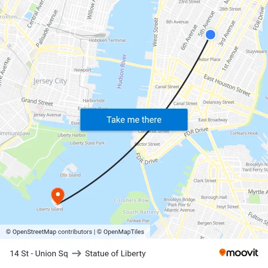 14 St - Union Sq to Statue of Liberty map