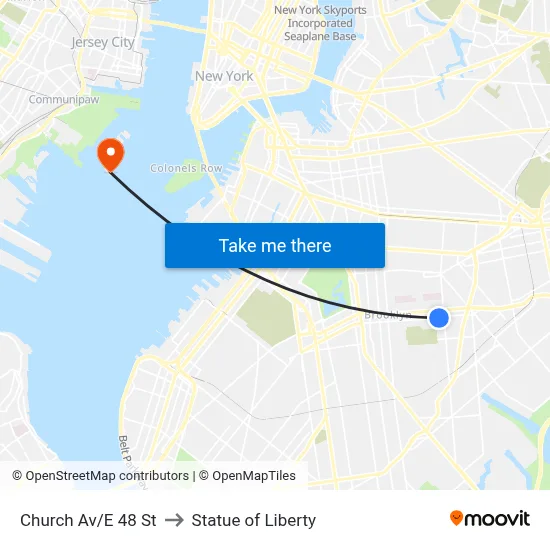 Church Av/E 48 St to Statue of Liberty map