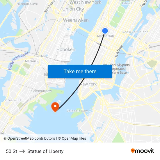 50 St to Statue of Liberty map