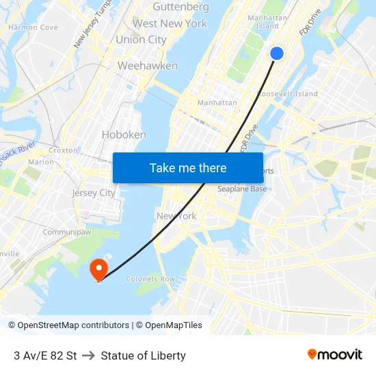 3 Av/E 82 St to Statue of Liberty map