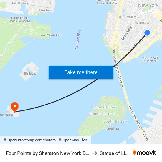 Four Points by Sheraton New York Downtown to Statue of Liberty map