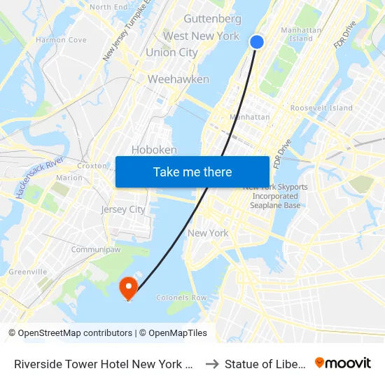 Riverside Tower Hotel New York City, 80 Riverside Dr to Statue of Liberty map