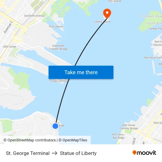 St. George Terminal to Statue of Liberty map