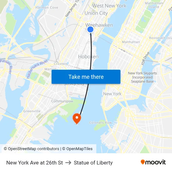 New York Ave at 26th St to Statue of Liberty map
