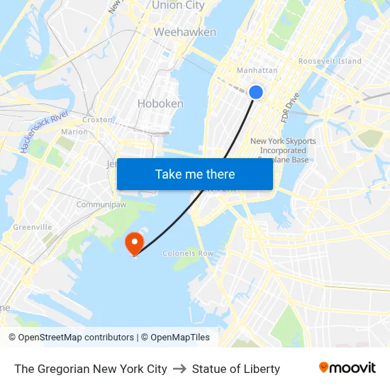 The Gregorian New York City to Statue of Liberty map
