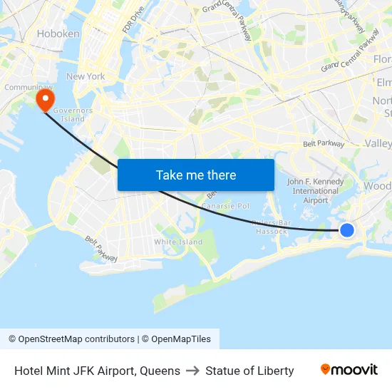 Hotel Mint JFK Airport, Queens to Statue of Liberty map