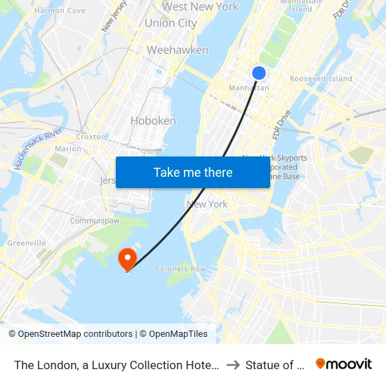 The London, a Luxury Collection Hotel, New York City to Statue of Liberty map
