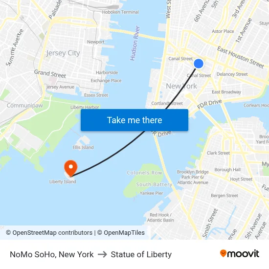 NoMo SoHo, New York to Statue of Liberty map